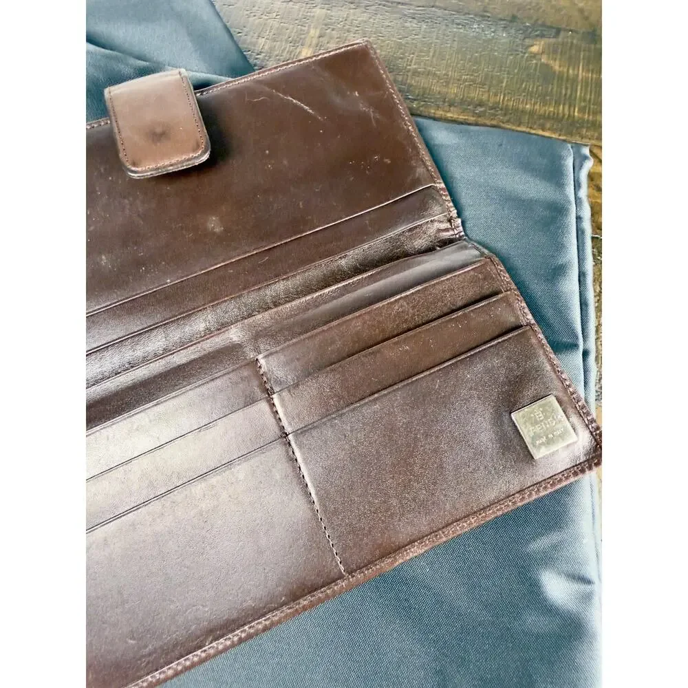 Authentic Fendi Zucca Canvas Long Wallet Brown Leather Bi-Fold with Dust Bag